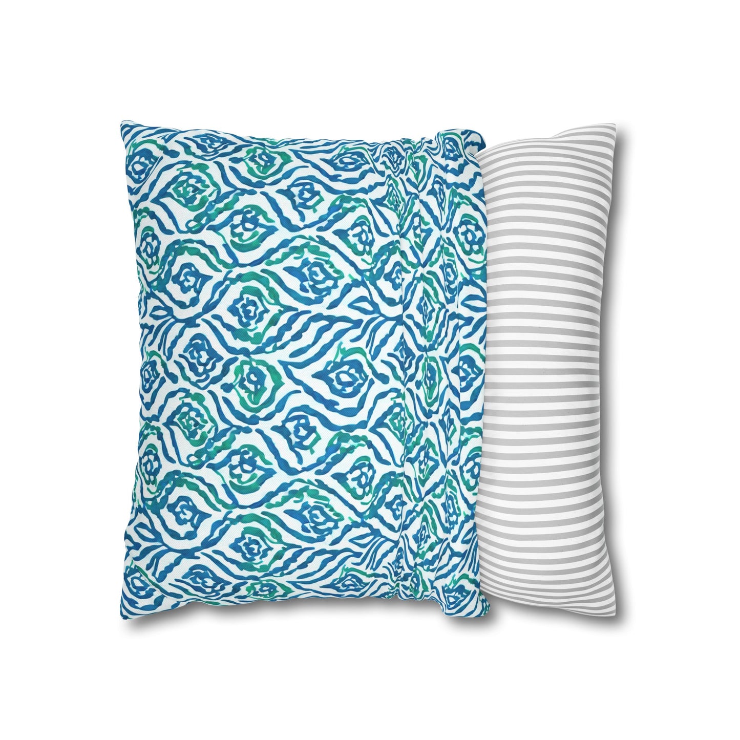 Cool Breeze Elegance: Abstract Damask Pattern in Green and Blue Spun Polyester Square Pillowcase 4 Sizes