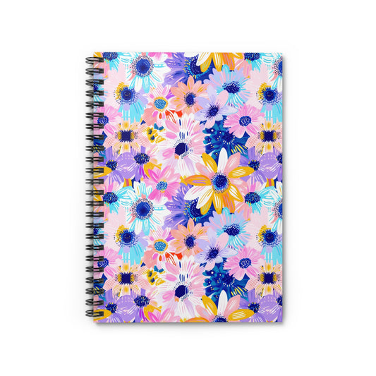 Watercolor Wonderland: Large Colorful Daisies Blooming with Radiance Spiral Ruled Line Notebook