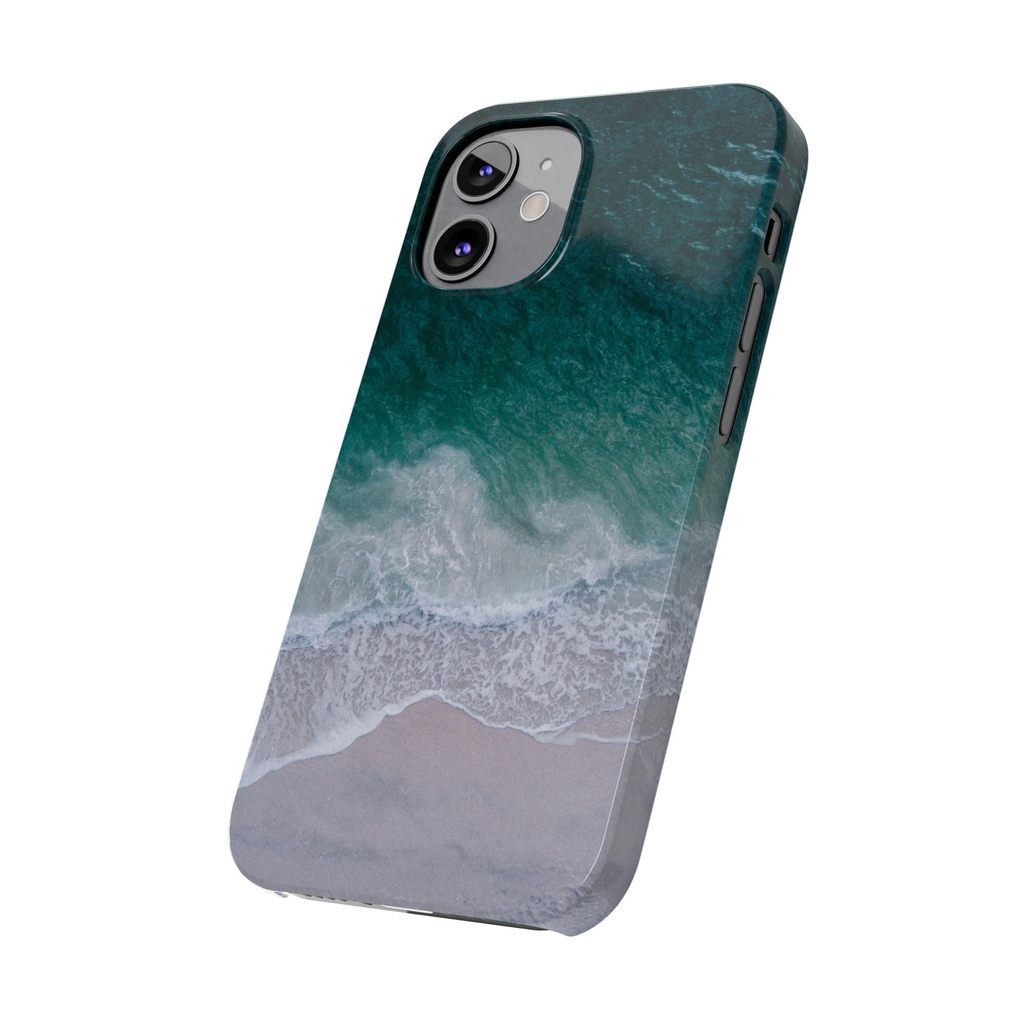 Ocean's Embrace: Deep Green Waters with White Waves Crashing onto the Beach Design Iphone 15-12 Slim Phone Case