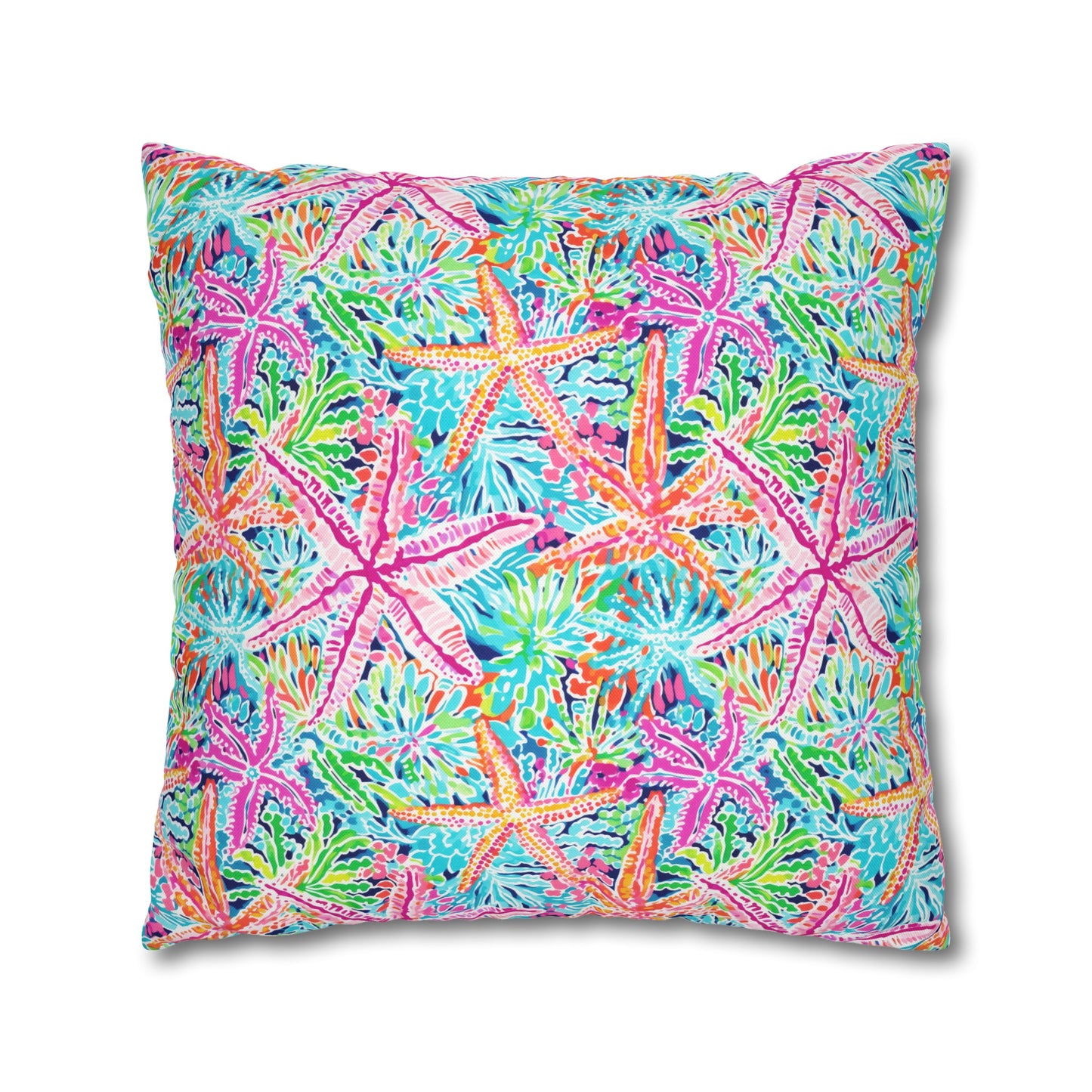 Oceanic Opulence: Vibrant Watercolor Starfish in a Sea of Color Spun Polyester Square Pillowcase 4 Sizes