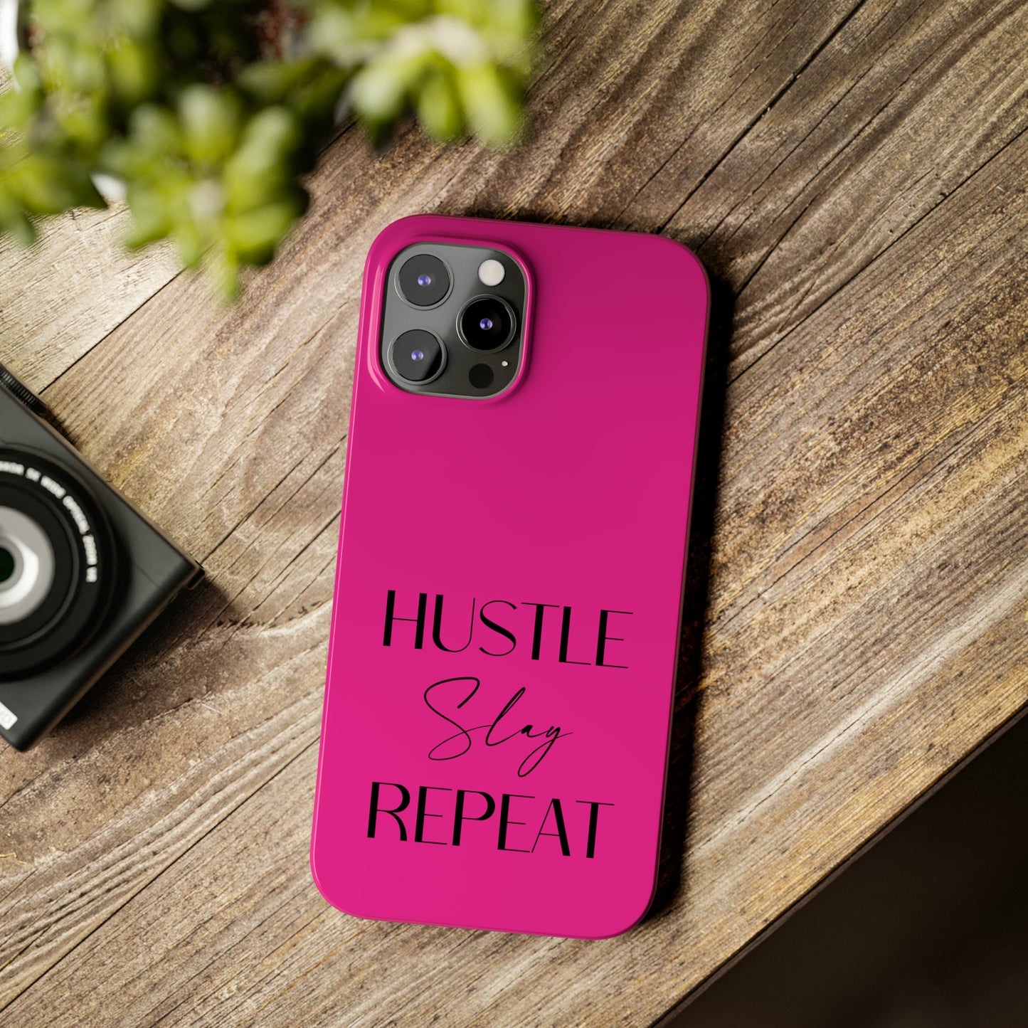 Pink & Black - Hustle Slay Repeat Iphone 15-12 Slim Phone Case