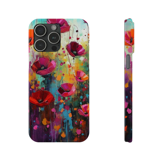 Serenade of Sunset: Painted Pink Wildflowers in a Field at Dusk Iphone 15-12 Slim Phone Case