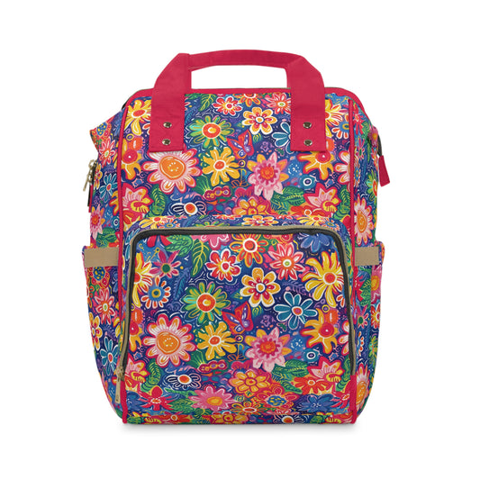 Fluttering Kaleidoscope: Vibrant Multicolor Flowers and Butterflies in Flight Multifunctional Diaper Backpack