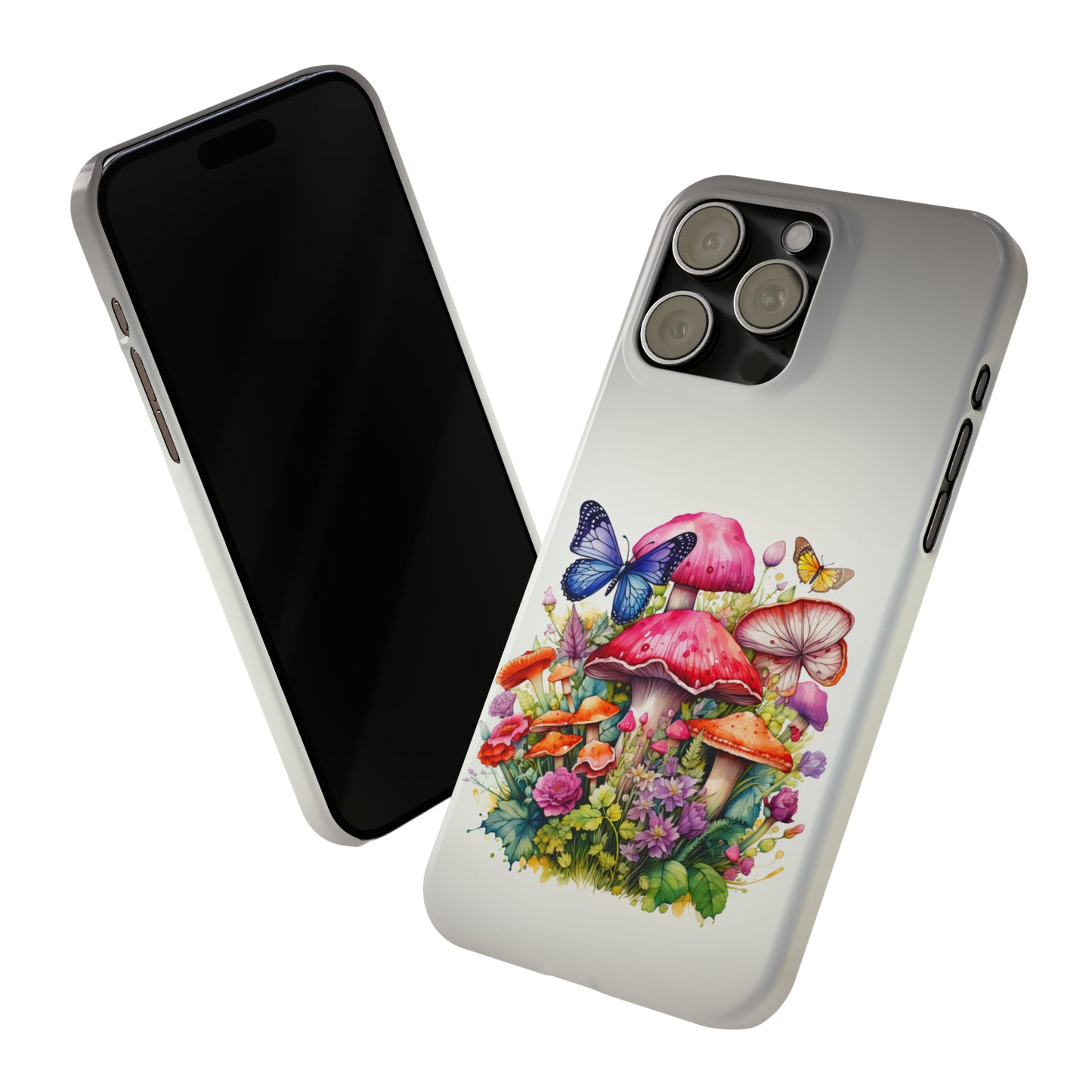 Magical Mushroom Oasis Where Flowers Bloom Amongst Butterflies Iphone 15-12 Slim Phone Case