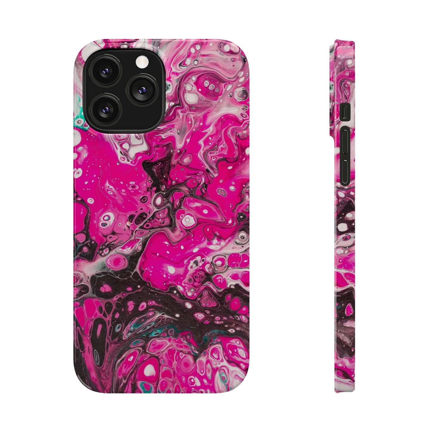 Pink, Black and White Alcohol Ink Design Iphone 15-12 Slim Phone Case