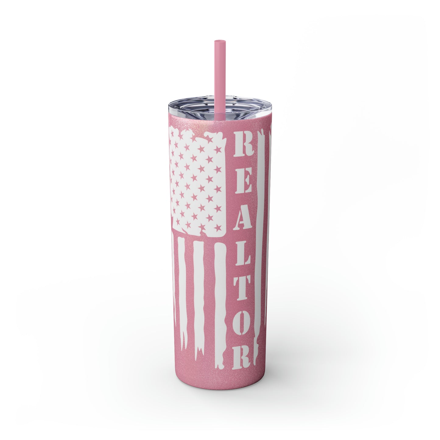 American Flag with Realtor - White 20oz Skinny Tumbler with Straw