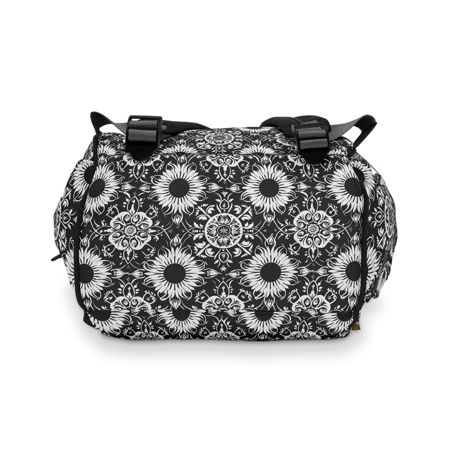 Elegant Mandala Design with Black and White Sunflowers Multifunctional Diaper Backpack