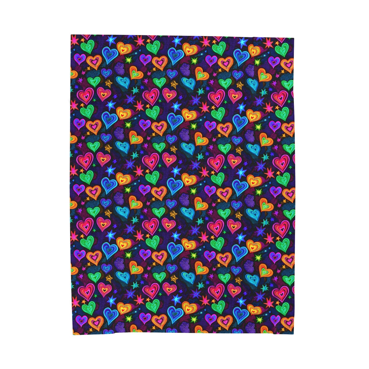 Neon Hearts and Stars Print Velveteen Plush Blanket 3 Sizes