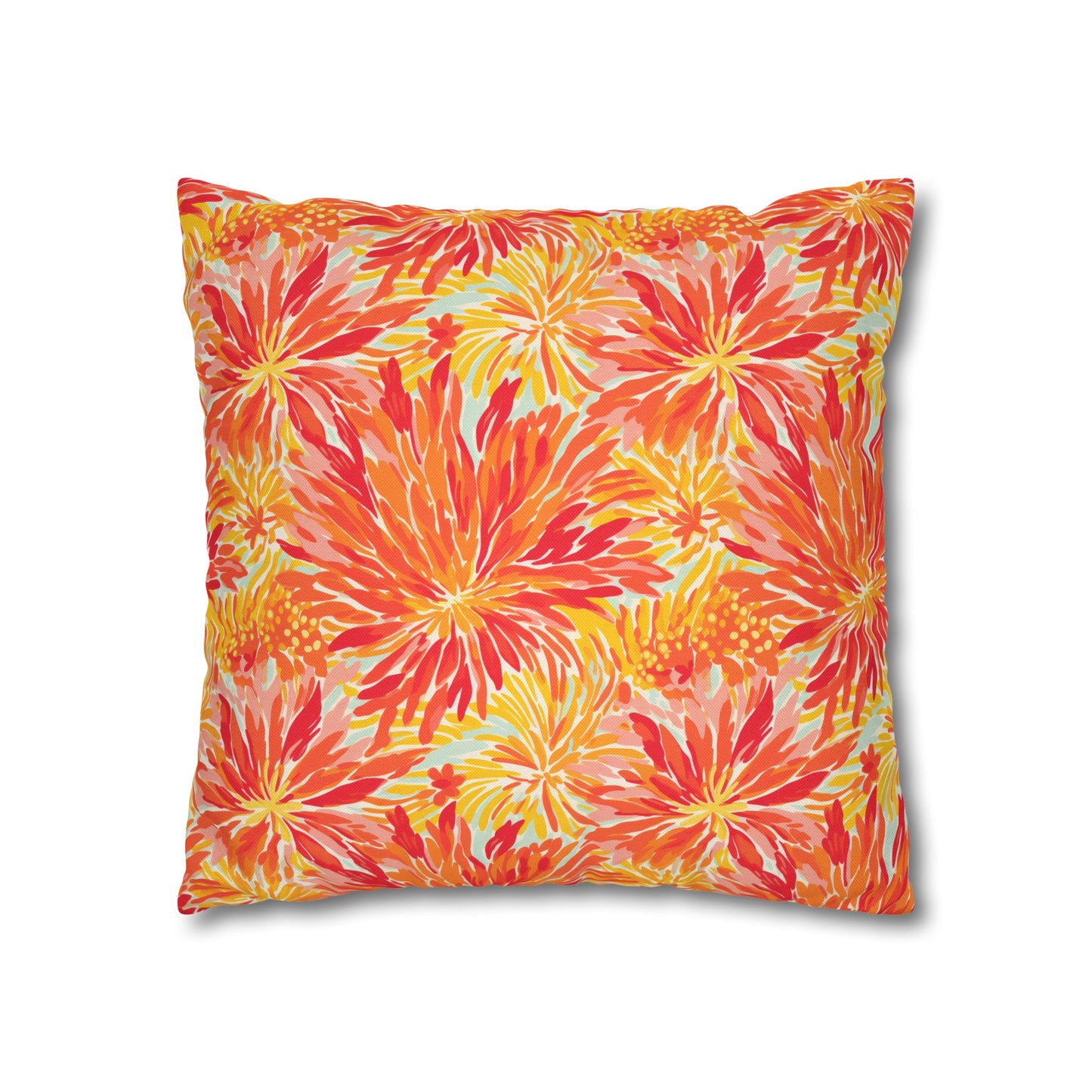 Golden Citrus Blooms: Vibrant Orange and Yellow Watercolor Flowers Spun Polyester Square Pillowcase 4 Sizes