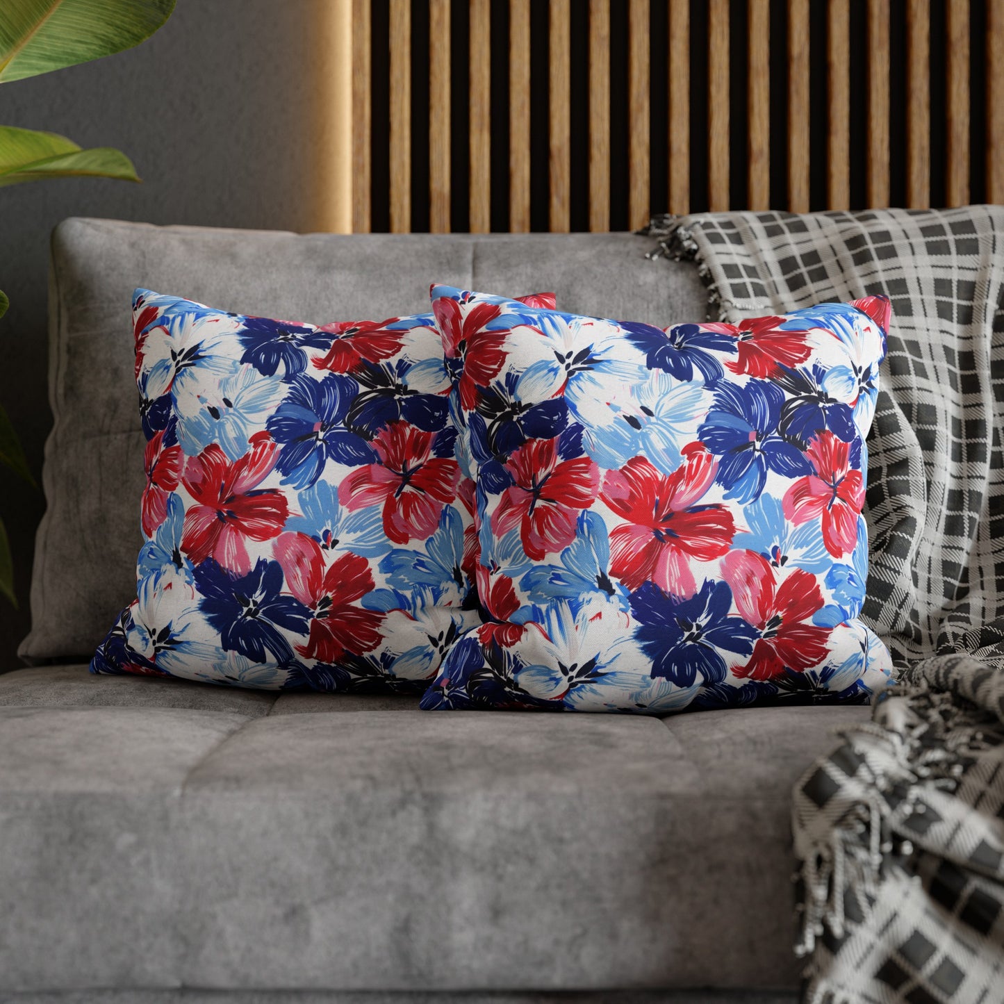 Americana Blooms: Large Watercolor Flowers in Red, White, and Blue Spun Polyester Square Pillowcase 4 Sizes