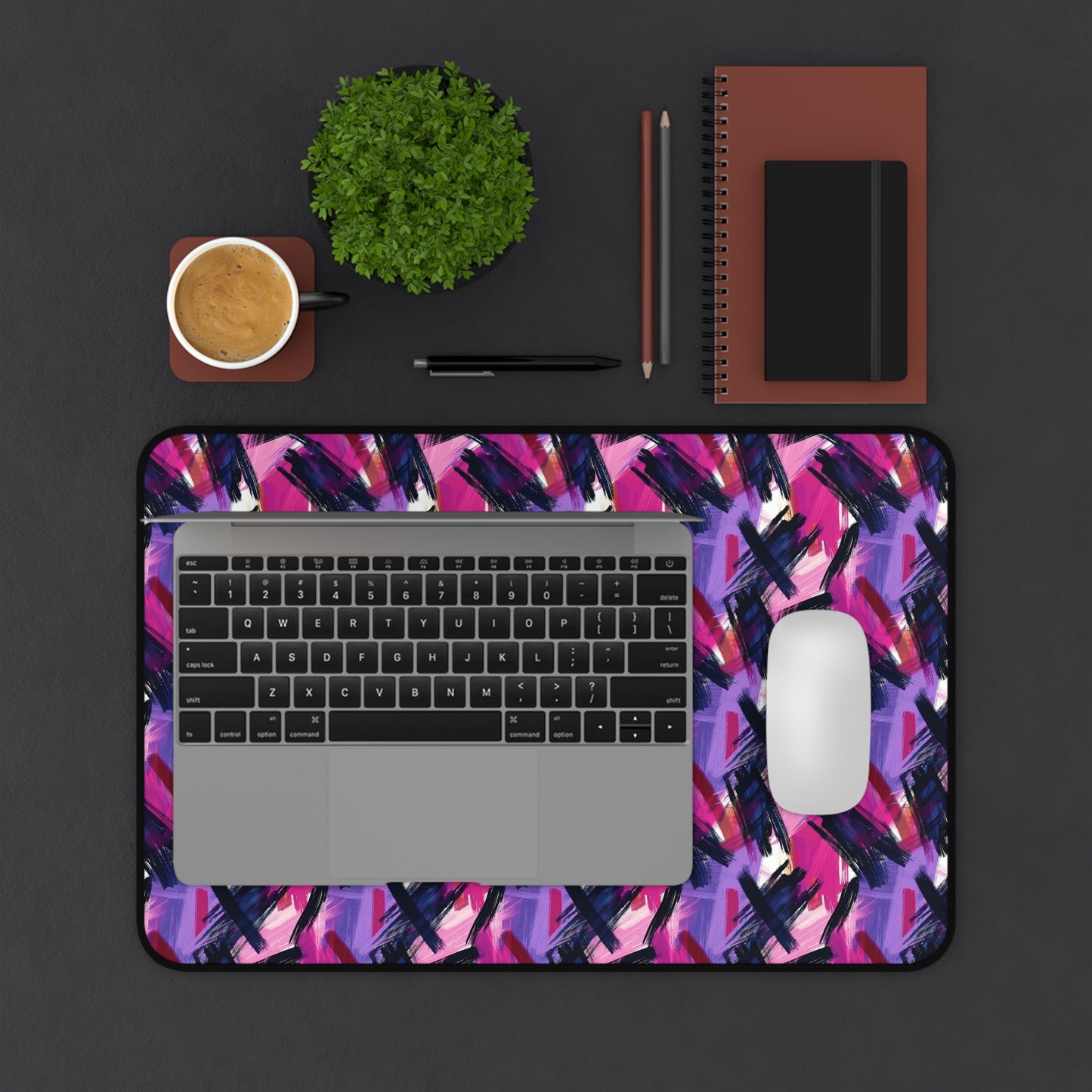 Vibrant Rebellion Brush Strokes in Hot Pink and Cool Purple on a Moody, Dark Background Extended Gaming Mouse Pad  Desk Mat  - 3 Sizes