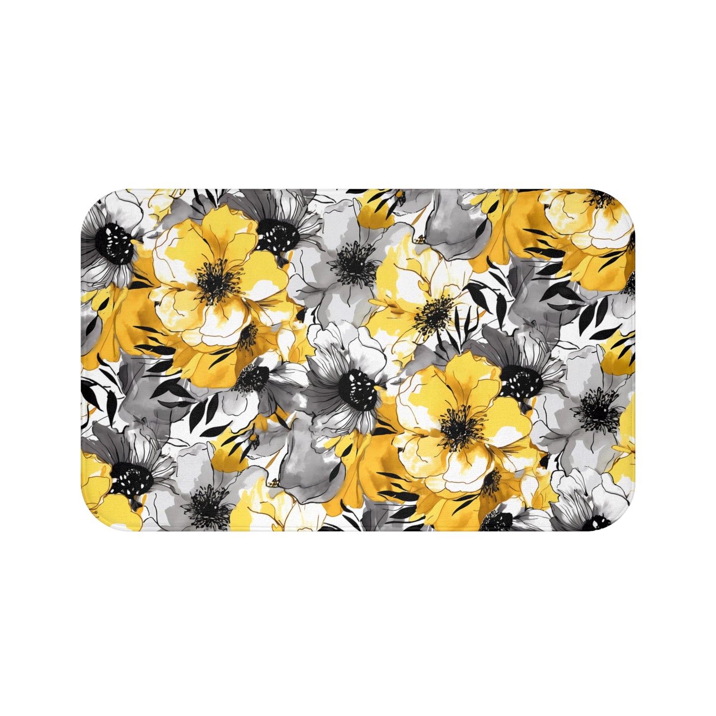 Soothing Radiance: Large Yellow and Grey Watercolor Flower Design - Bathroom Non-Slip Mat 2 Sizes