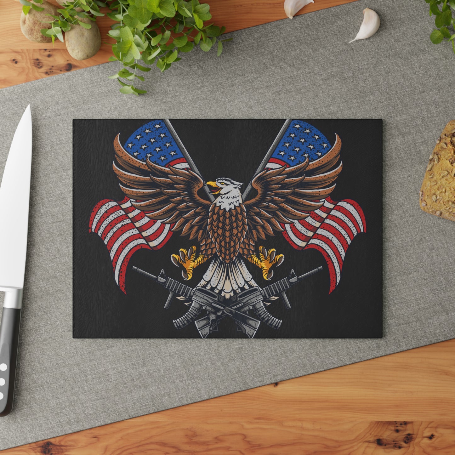 American Flags with Eagle - Glass Cutting Board  8" x 11" and 11" x 15"