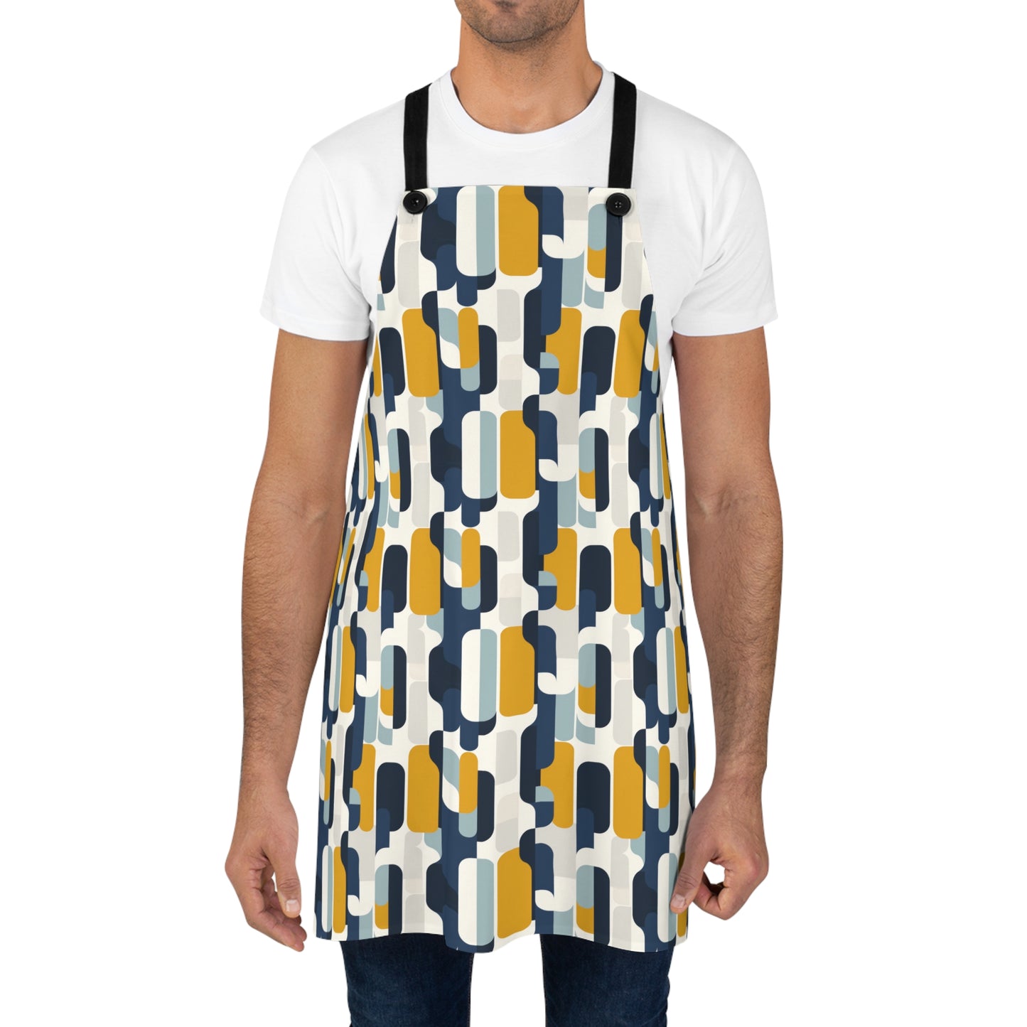 Modern Retro with Bold Geometric Pattern in Mustard and Navy - Kitchen Chef Apron