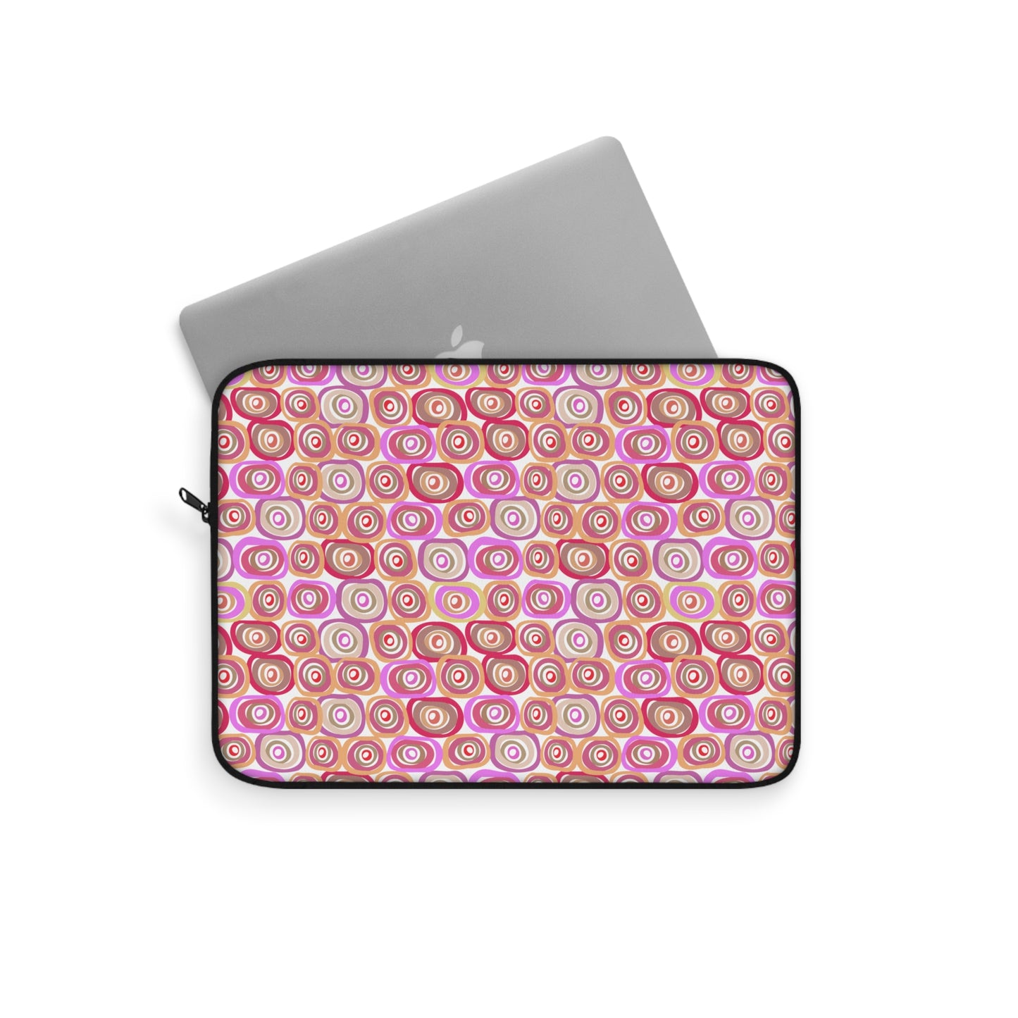 Modern Geometric Art Vibrant Pink, Orange and Tans Circles Pattern Laptop or Ipad Protective Sleeve 3 Sizes Available