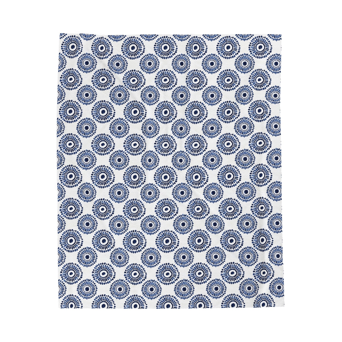 Indigo Sunburst Simple Folk-Inspired Dot Pattern Design Velveteen Plush Blanket 3 Sizes