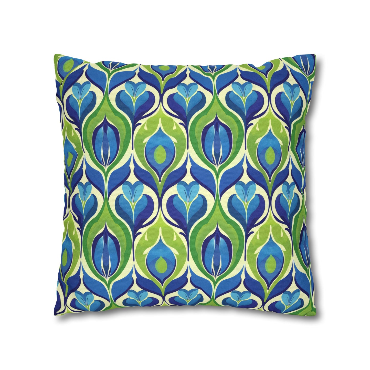 Retro Vibrant Peacock Blue and Green Floral Design Spun Polyester Square Pillowcase 4 Sizes