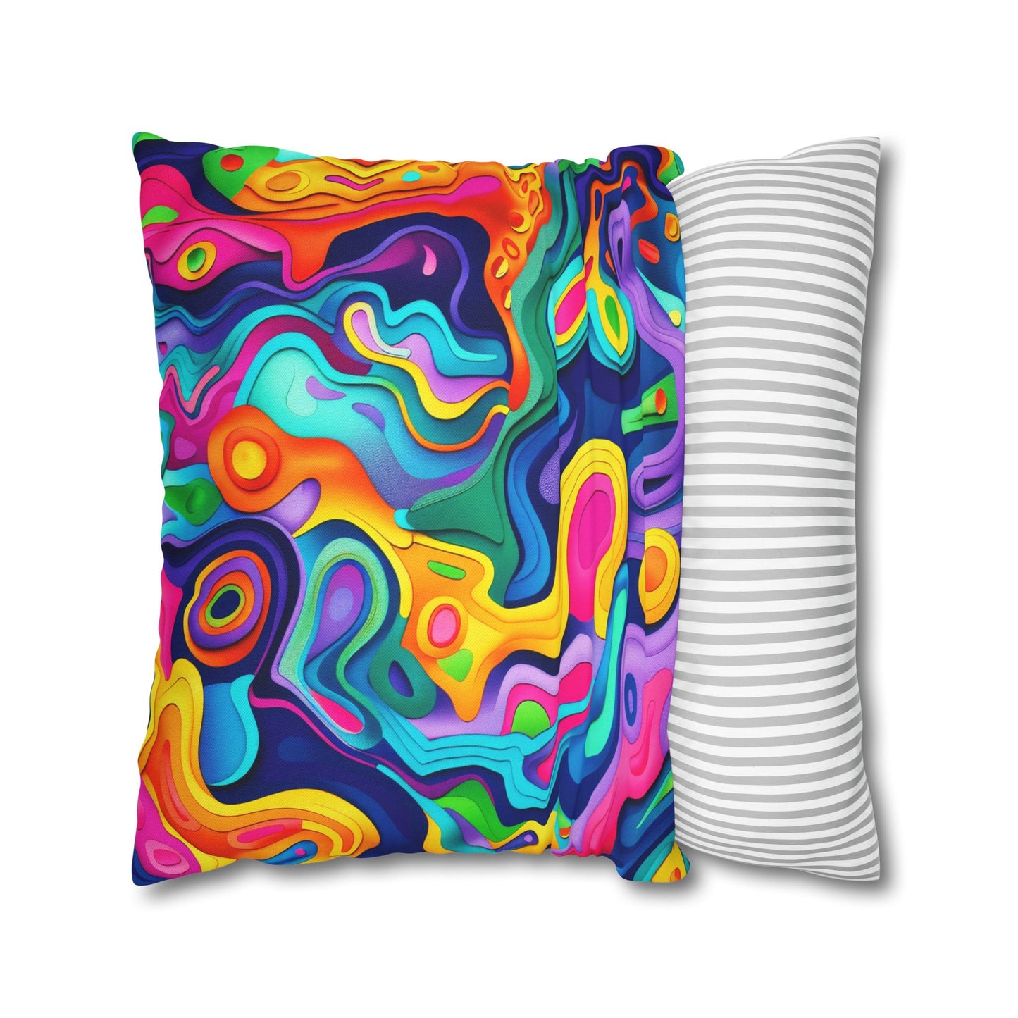 Vibrant Dreamscape of Psychedelic Paper Cut-Out Waves in Vivid Colors Polyester Square Pillowcase 4 Sizes