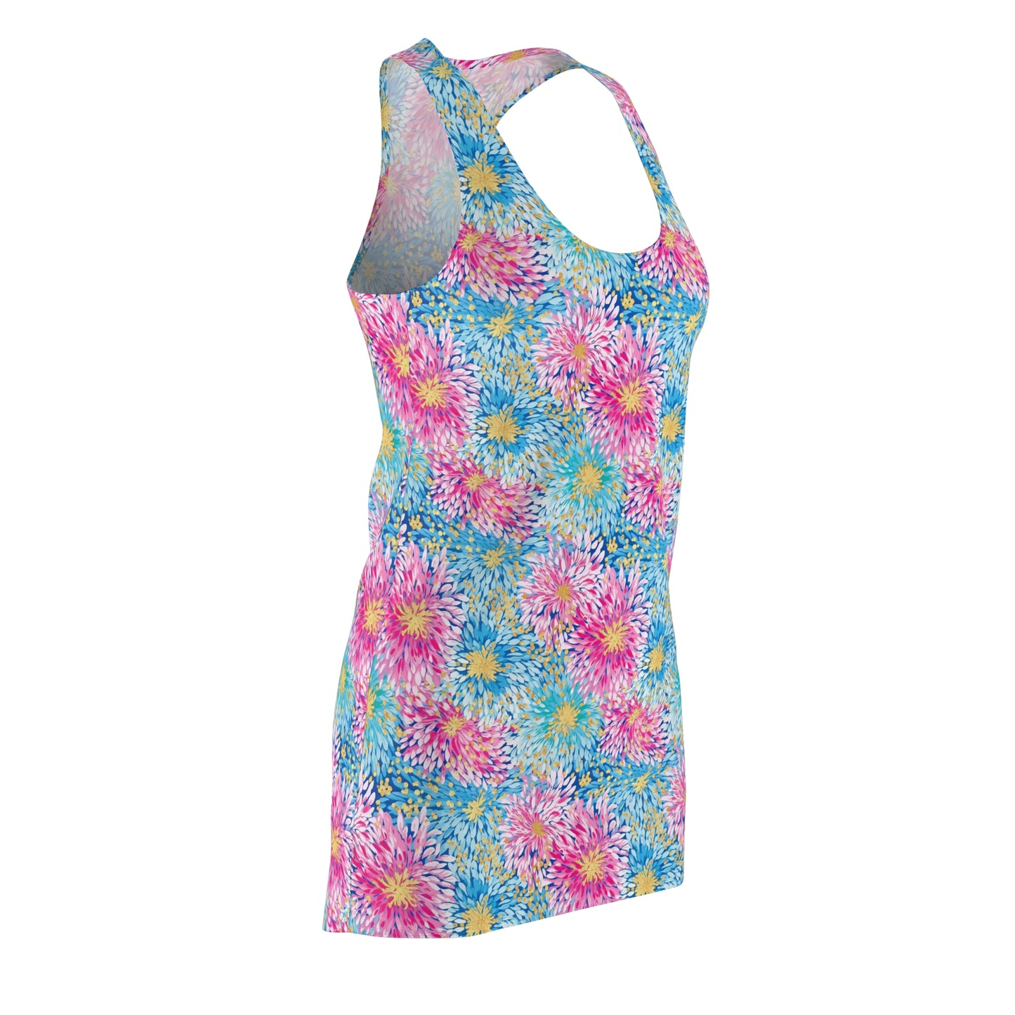 Pastel Harmony: Watercolor Chrysanthemums in Pink, Blue, and Yellow Women's Racerback Dress XS - 2XL