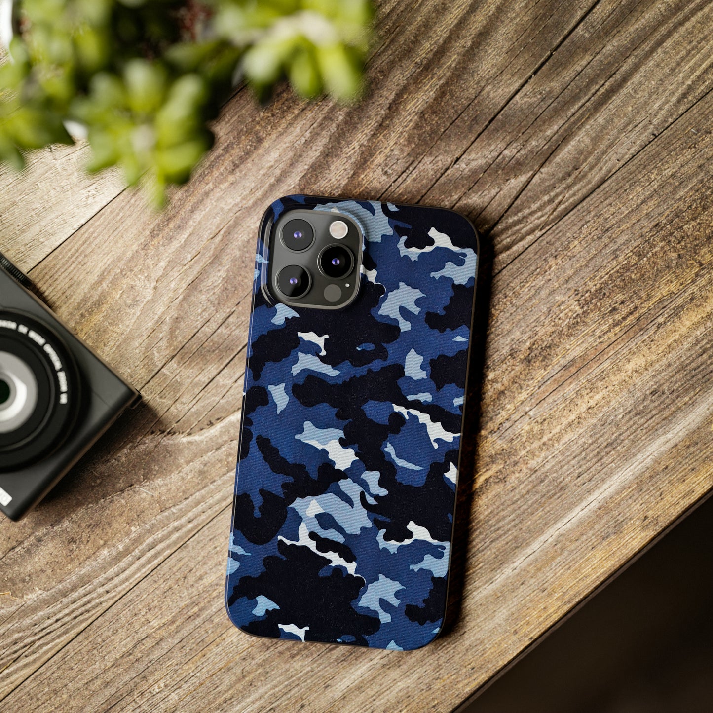 Deep Sea Concealment: Navy Blue Camouflage Iphone 15-12 Slim Phone Case