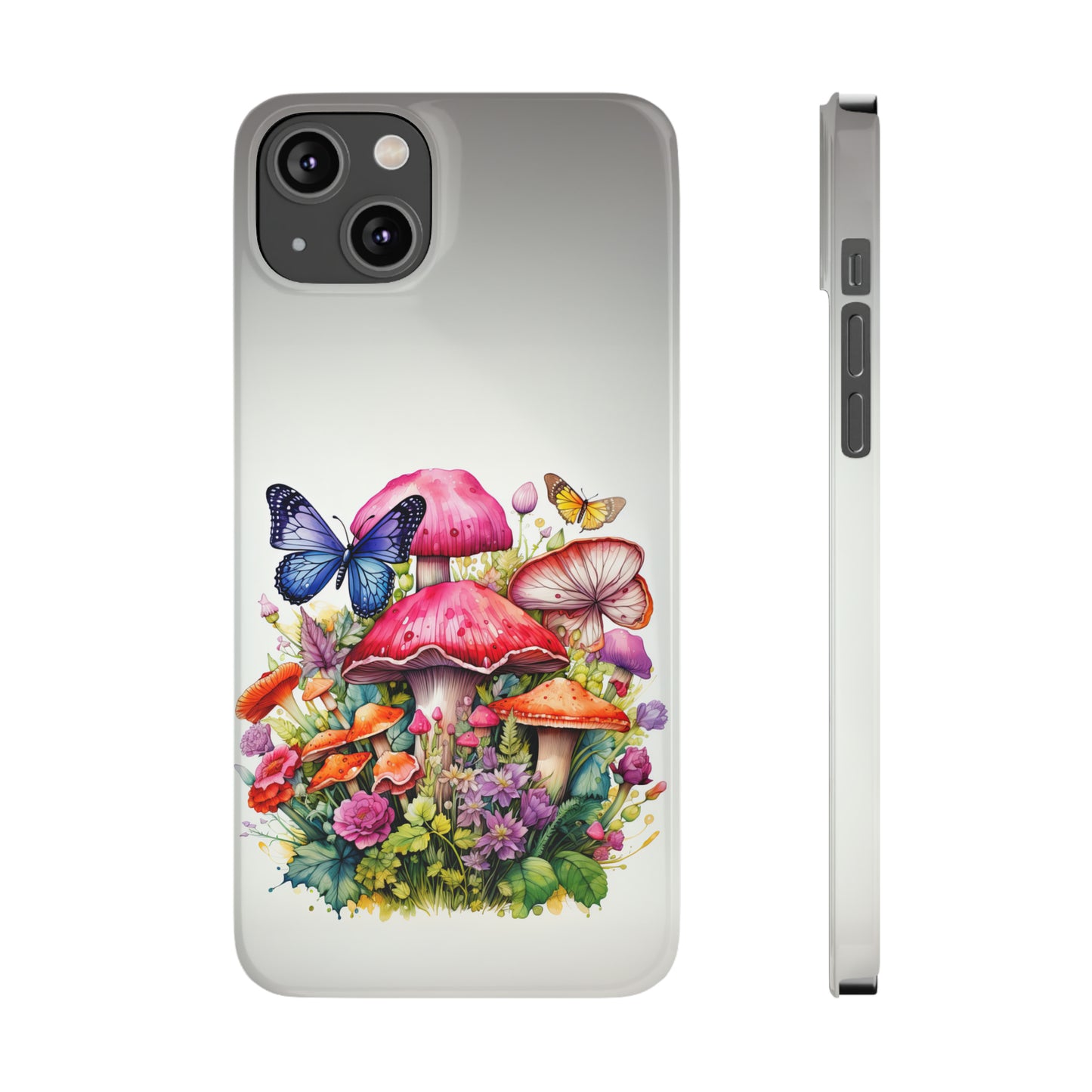 Magical Mushroom Oasis Where Flowers Bloom Amongst Butterflies Iphone 15-12 Slim Phone Case