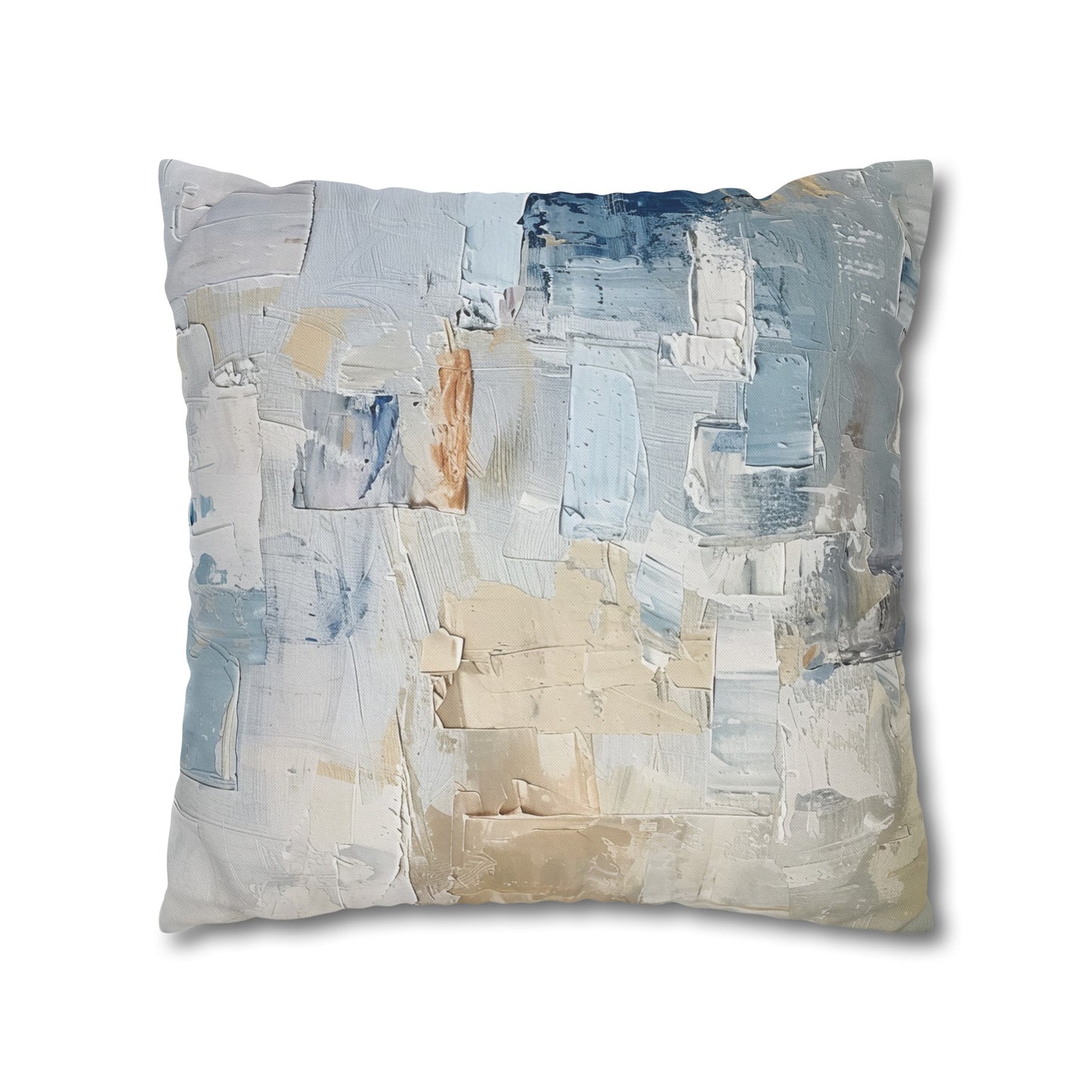 Bold Contrasts Abstract Tan, Grey and Blue Color Blocking with Heavy Strokes Spun Polyester Square Pillowcase 4 Sizes