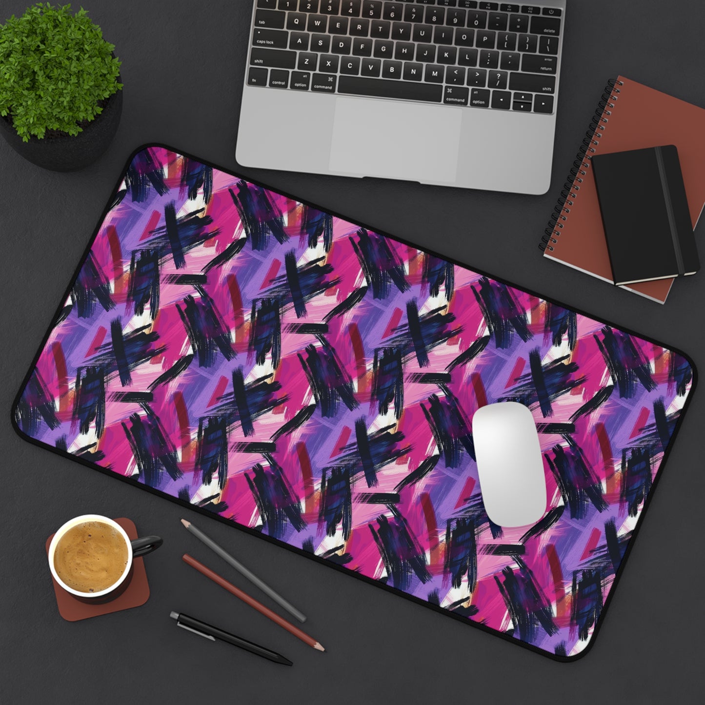 Vibrant Rebellion Brush Strokes in Hot Pink and Cool Purple on a Moody, Dark Background Extended Gaming Mouse Pad  Desk Mat  - 3 Sizes