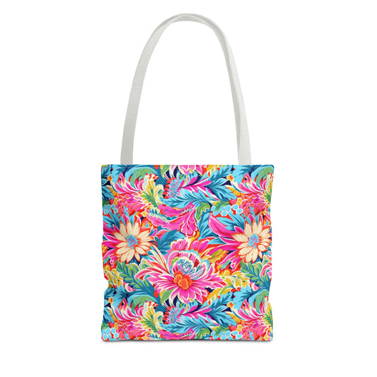 Coastal Summer Blooms: Bright Floral Watercolors in Coastal Hues Canvas Tote Bag 3 Sizes