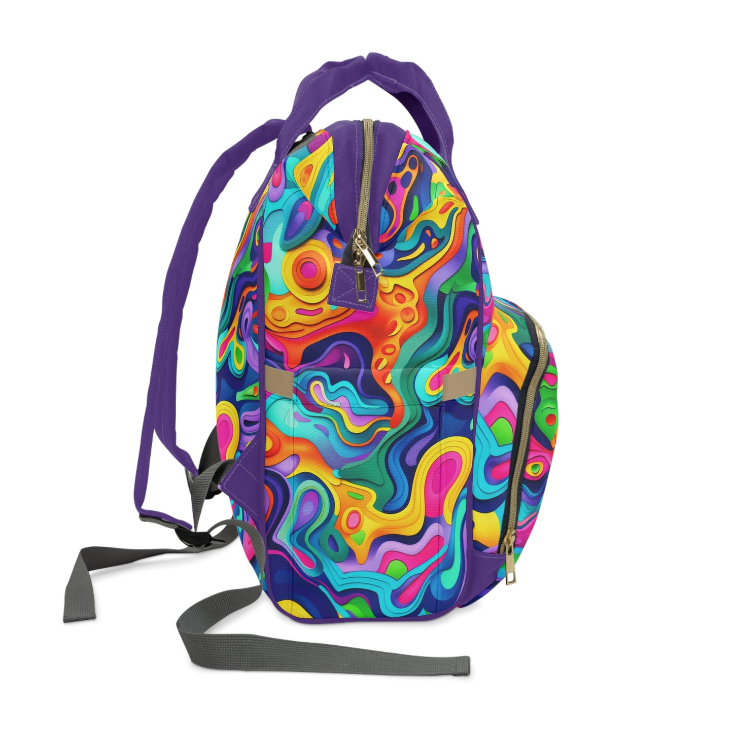 Vibrant Dreamscape of Psychedelic Paper Cut-Out Waves in Vivid Colors Multifunctional Diaper Backpack