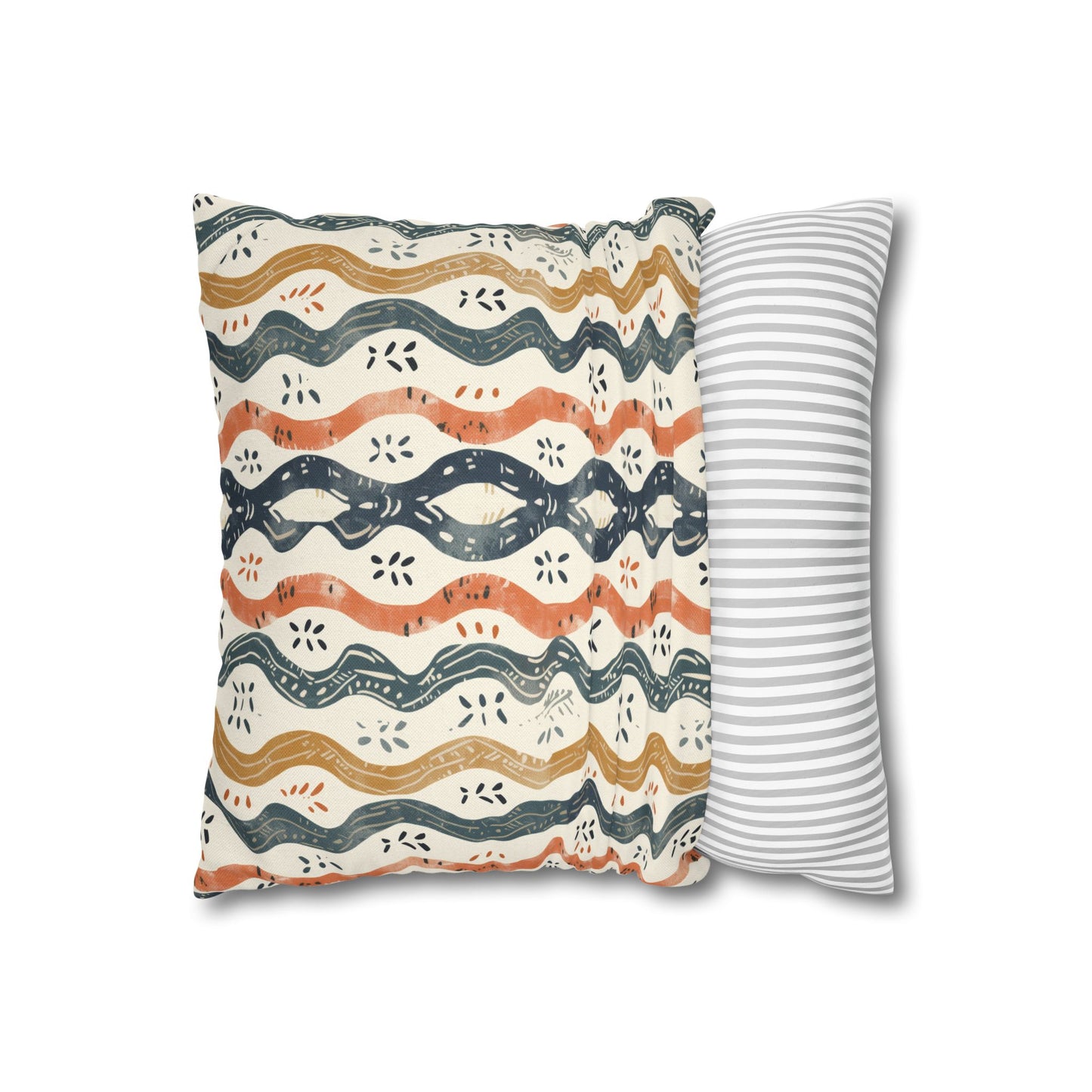 Boho Waves with Earthy Blues Reds and Browns Spun Polyester Square Pillowcase 4 Sizes