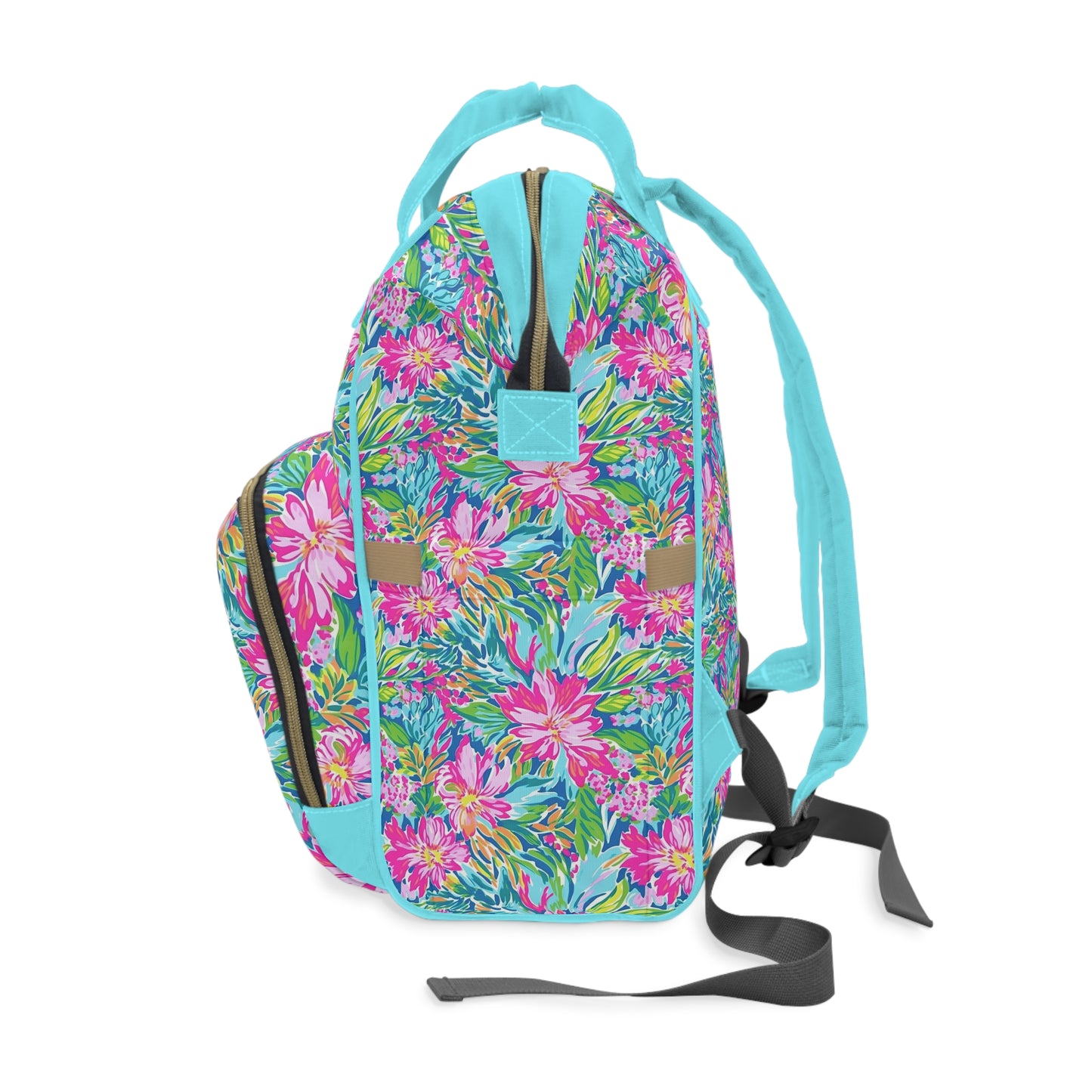 Sunlit Symphony: Large Blooms of Pink, Blue, and Green in Watercolor Multifunctional Diaper Backpack