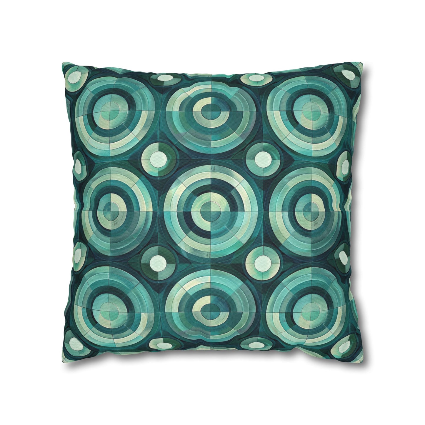 Oceanic Echoes of Layered Circles in Turquoise and Aqua Spun Polyester Square Pillowcase 4 Sizes
