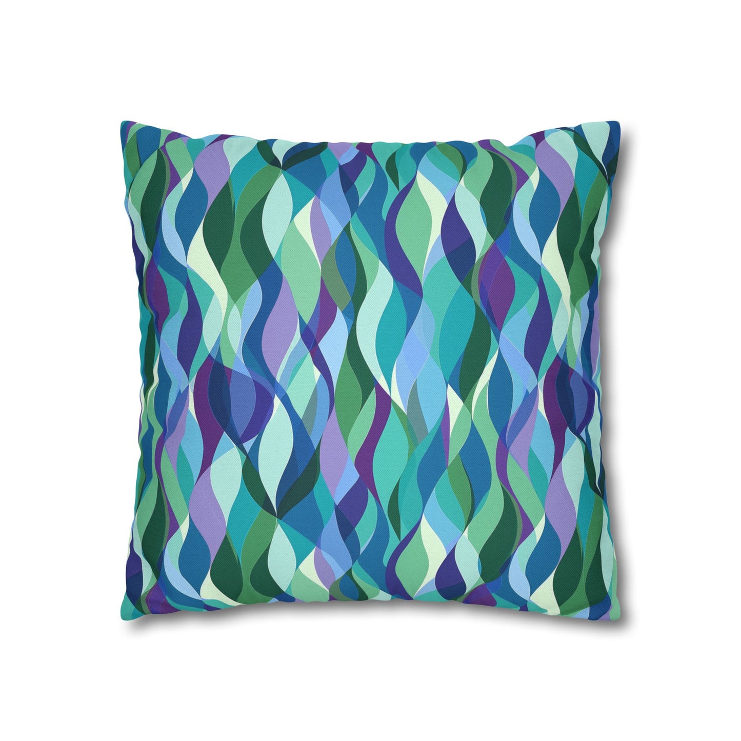 Modern Mosaic Art Ocean Waves of Blue and Green Spun Polyester Square Pillowcase 4 Sizes