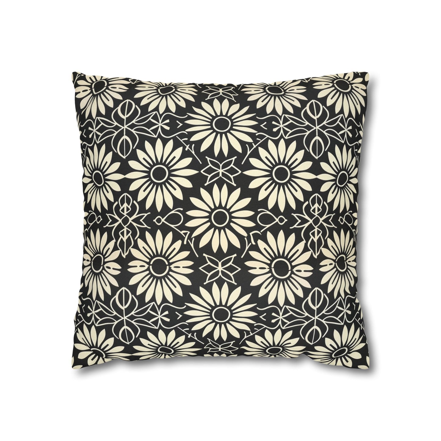 Classic Daisy Black and Off White Elegance Spun Polyester Square Pillowcase 4 Sizes