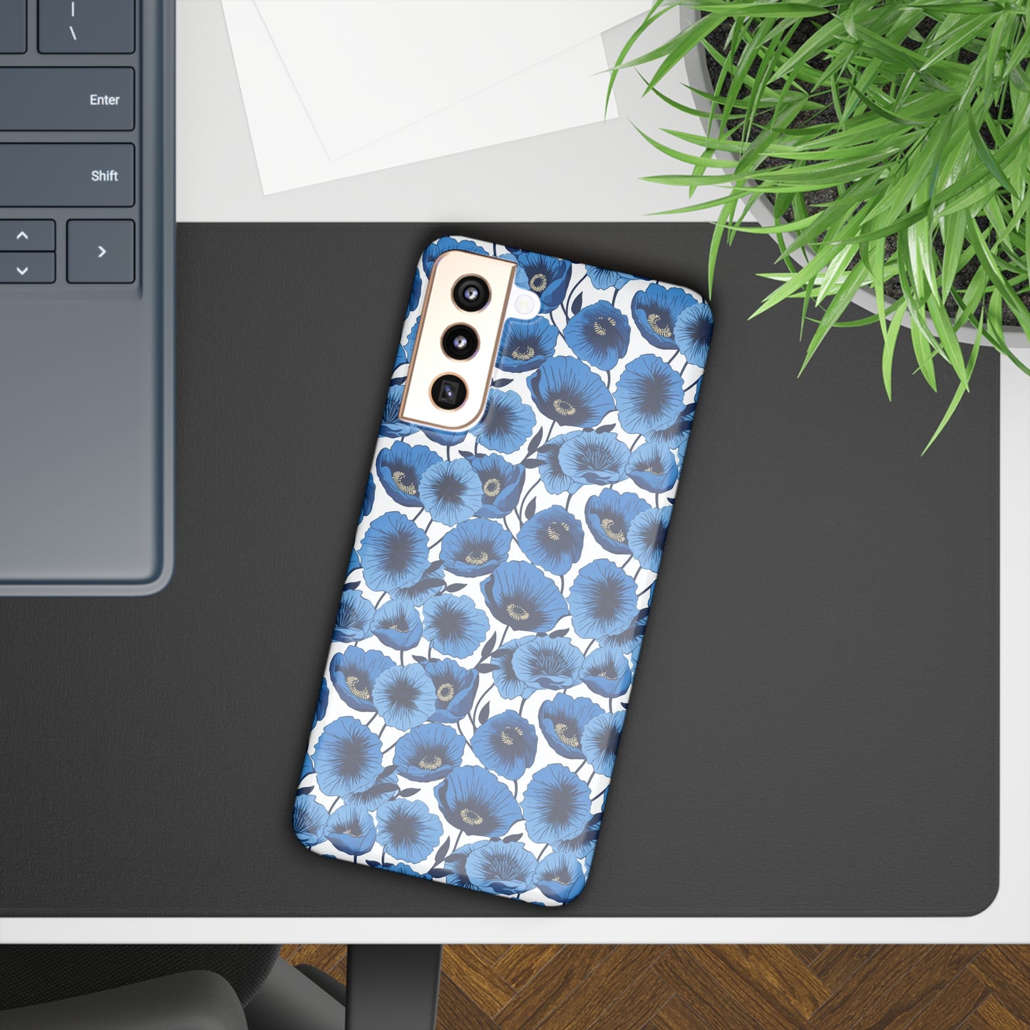 Vivid Blooms Bright Blue Poppies Design Samsung Slim Cases