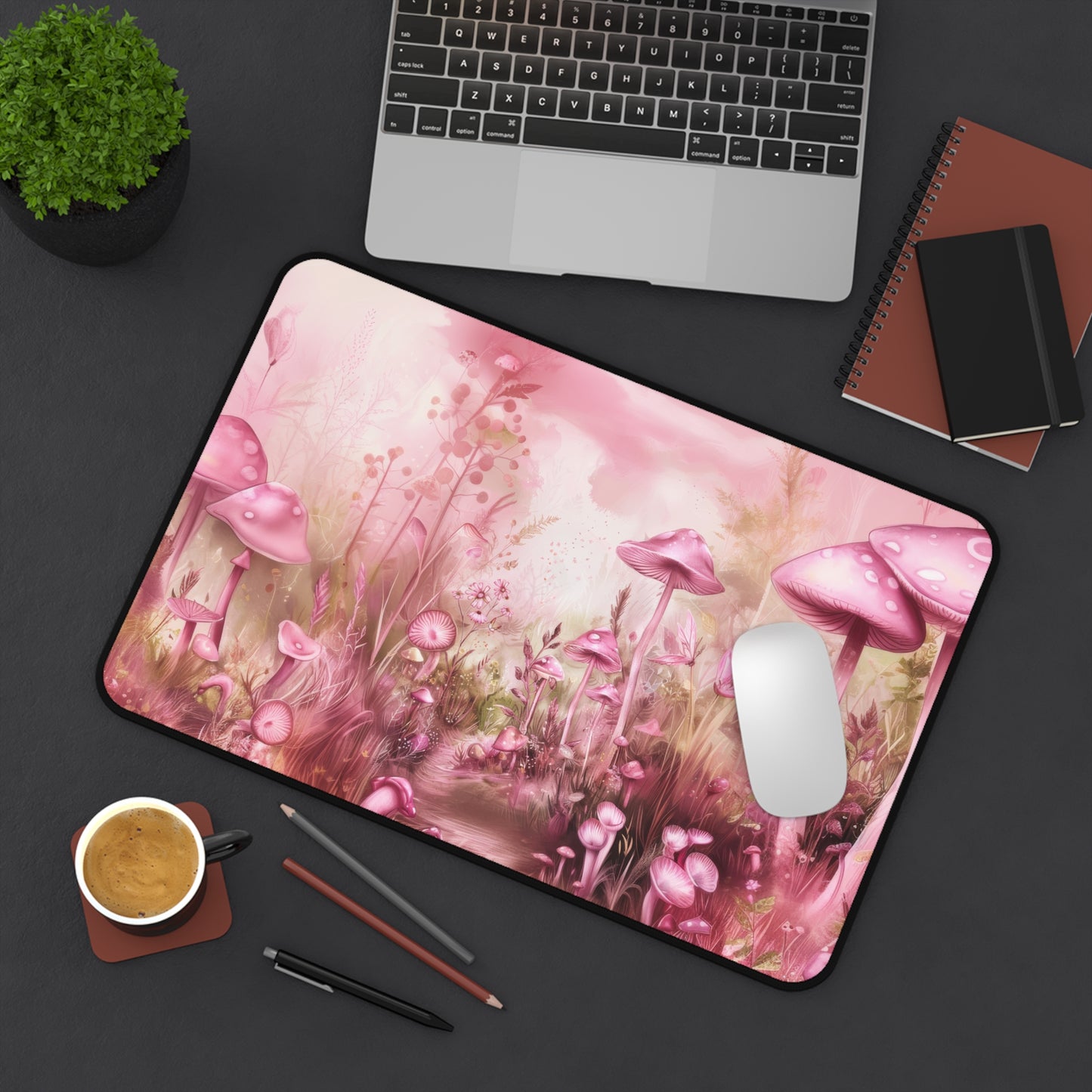 Dreamy Pink Mushrooms and Ethereal Fairy Landscape Extended Gaming Mouse Pad  Desk Mat  - 3 Sizes