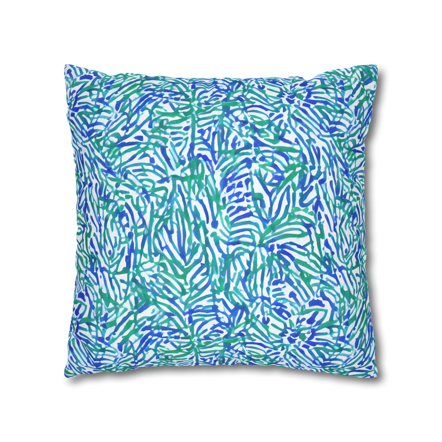 Tropical Fusion: Abstract Palm Leaves in Lime Green and Blue Hues  Spun Polyester Square Pillowcase 4 Sizes