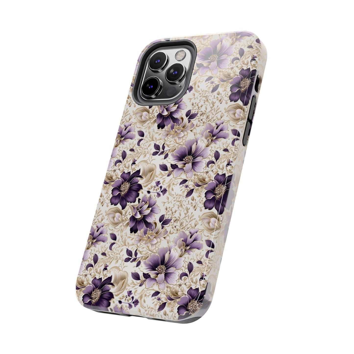 Purple Majesty: Watercolor Floral Design with Gold Foliage Accents Iphone Tough Phone Case