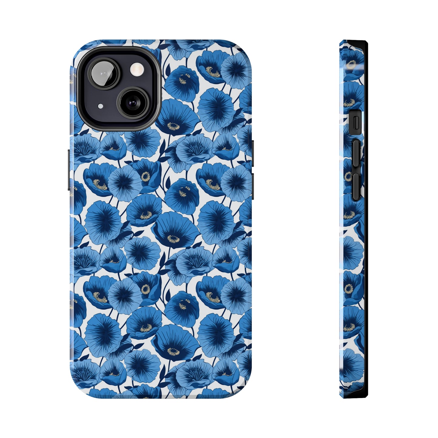 Vivid Blooms Bright Blue Poppies Design Iphone Tough Phone Case