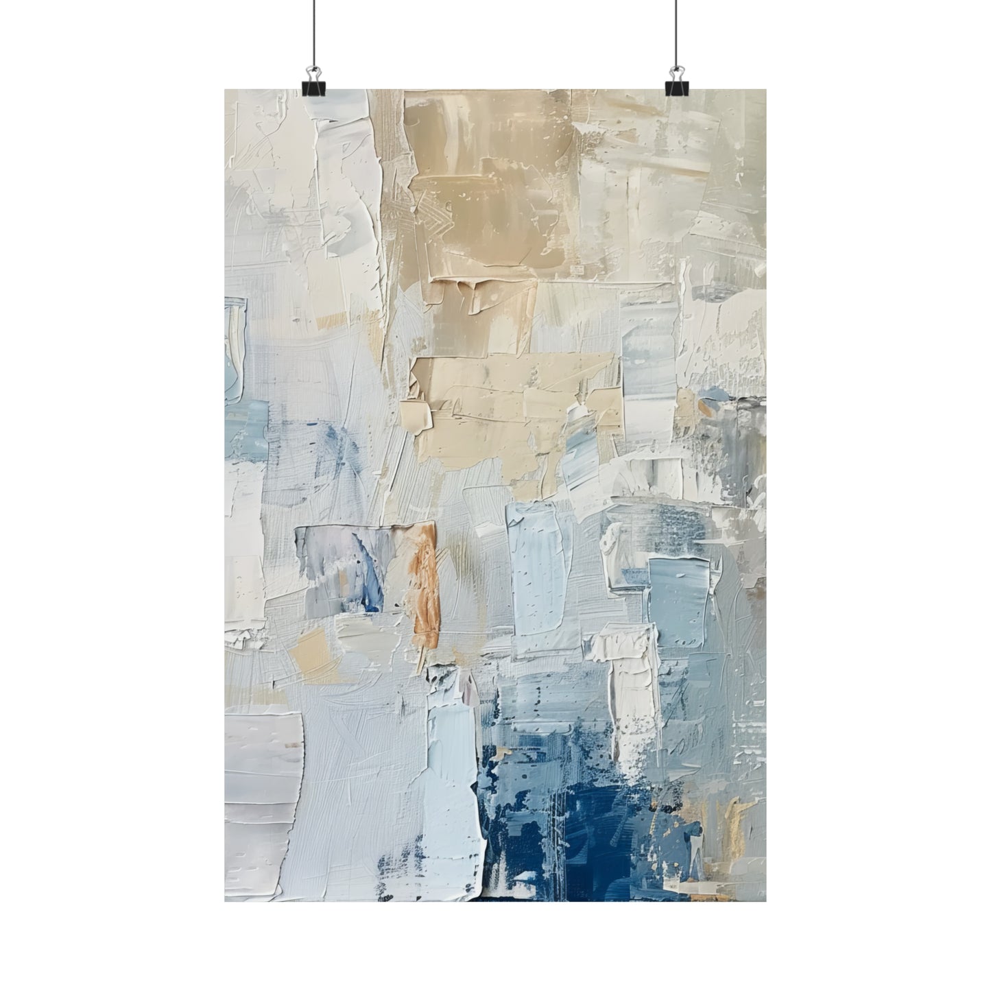 Bold Contrasts Abstract Tan, Grey and Blue Color Blocking with Heavy Strokes Print on Matte Poster - 11 Sizes