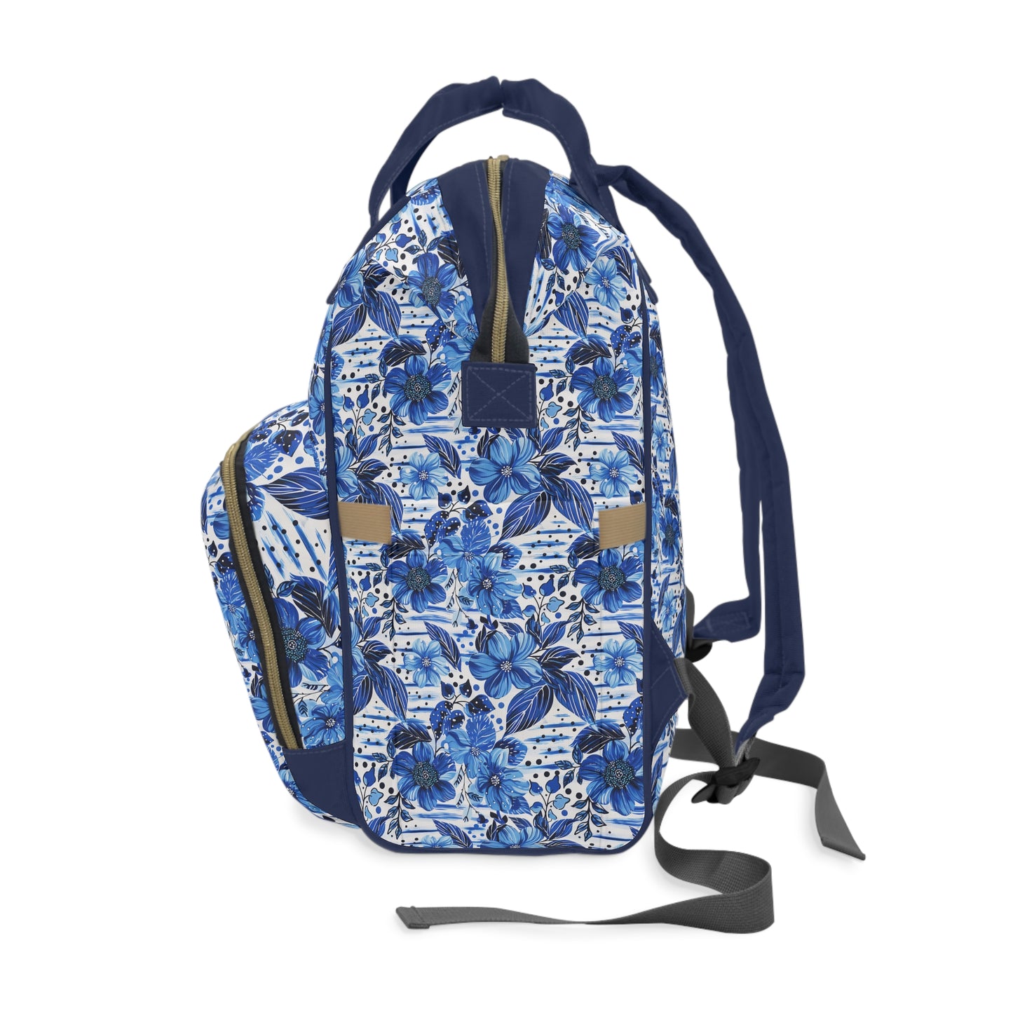 Floral Symphony in Shades of Blue, Harmonized with Abstract Lines Multifunctional Diaper Backpack