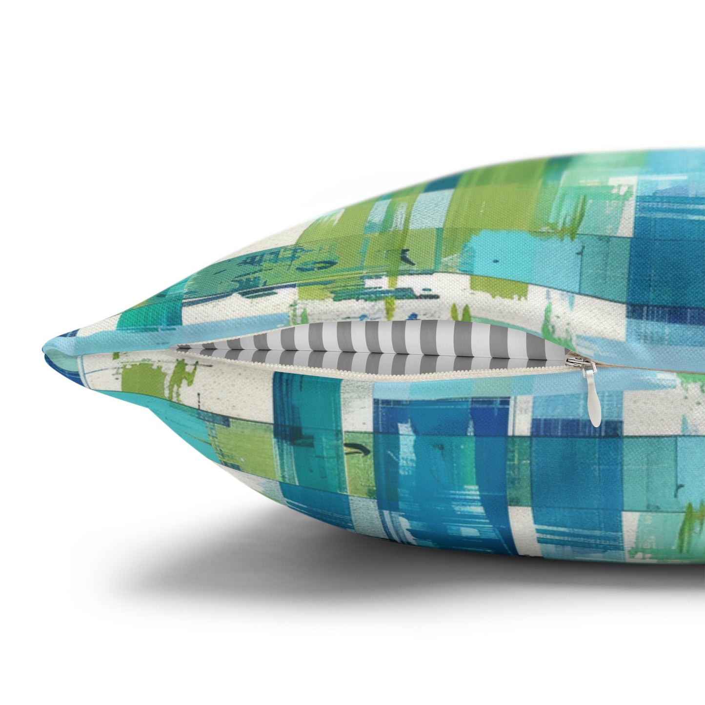 Enchanted Lagoon: Vibrant Green and Blue Abstract Plaid Spun Polyester Square Pillowcase 4 Sizes