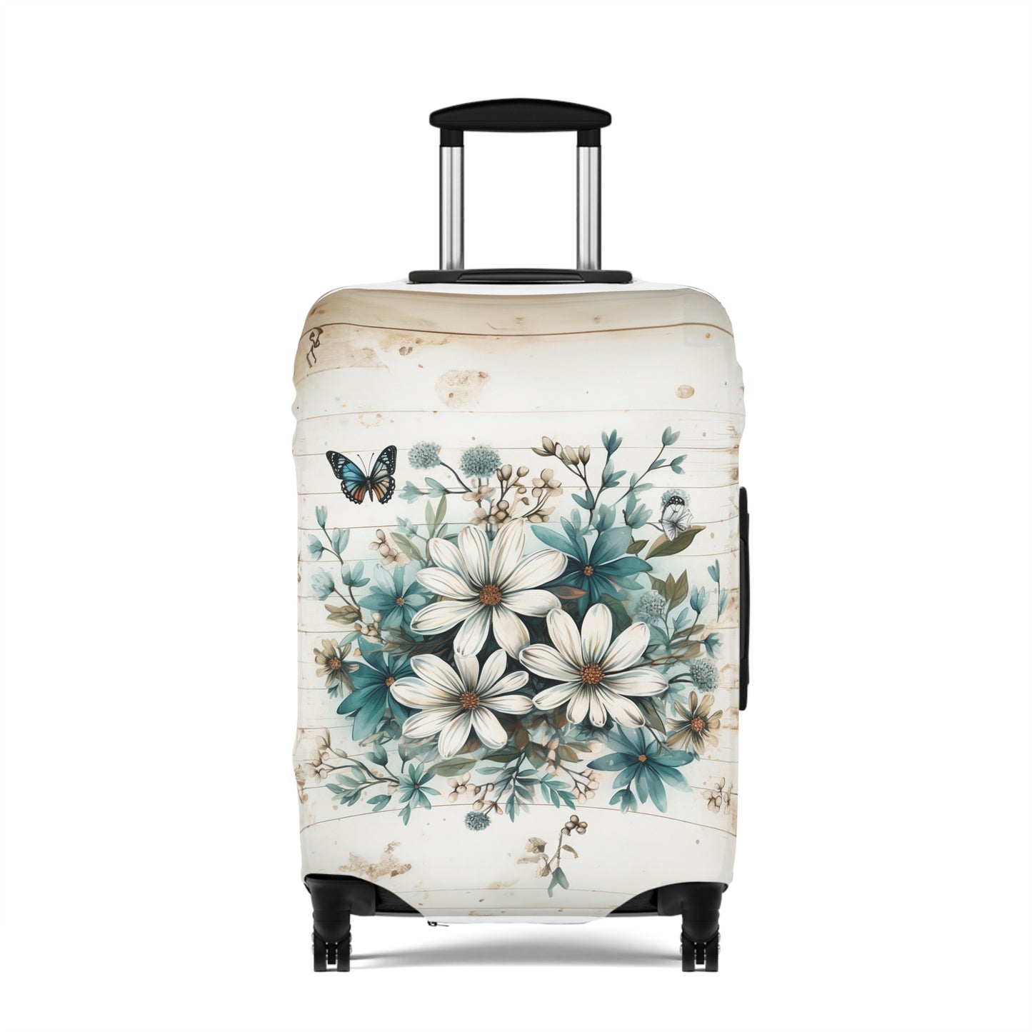 Rustic Charm Bouquet featuring Teal Accents White Wild Daisies with Butterflies  Luggage Protector and Cover 3 Sizes