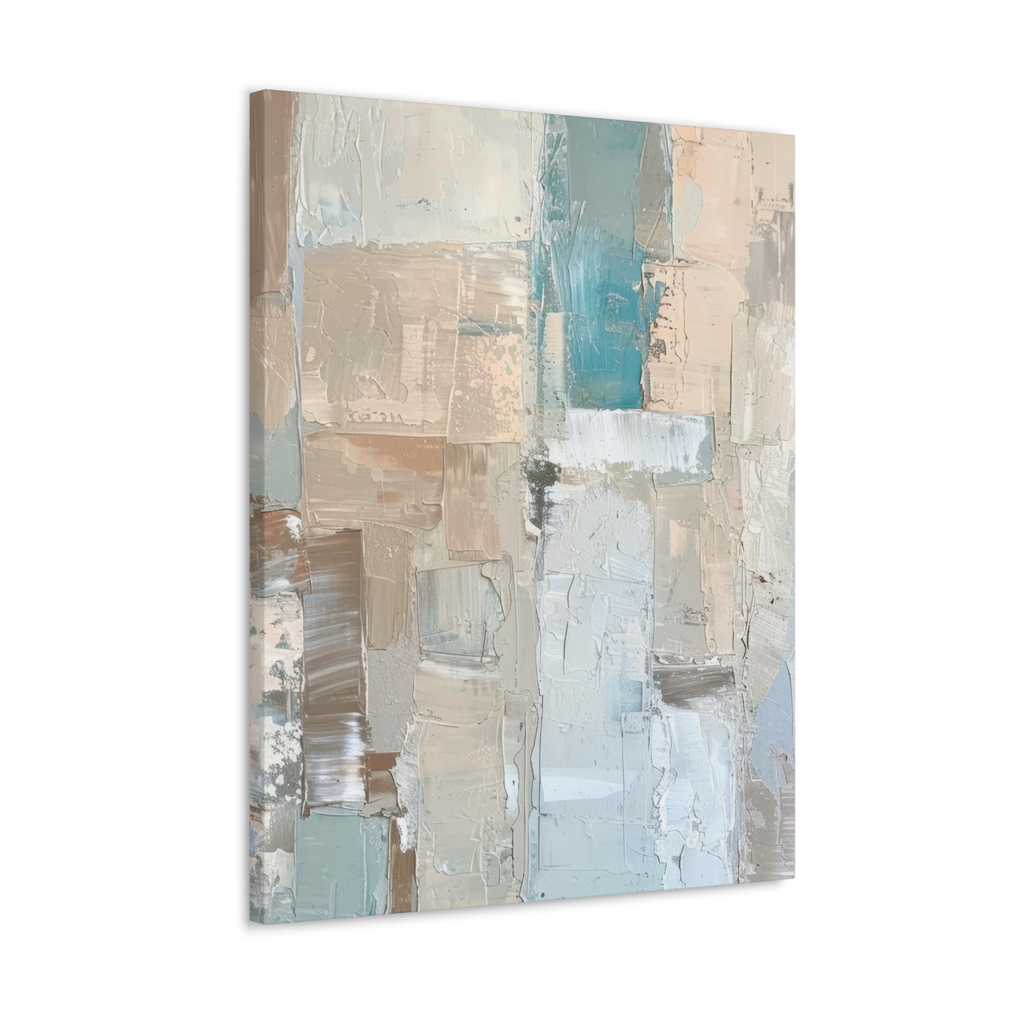 Bold Contrasts Abstract Grey Teal and Tan Color Blocking with Bold, Heavy Strokes Print on Canvas Gallery - 13 Sizes