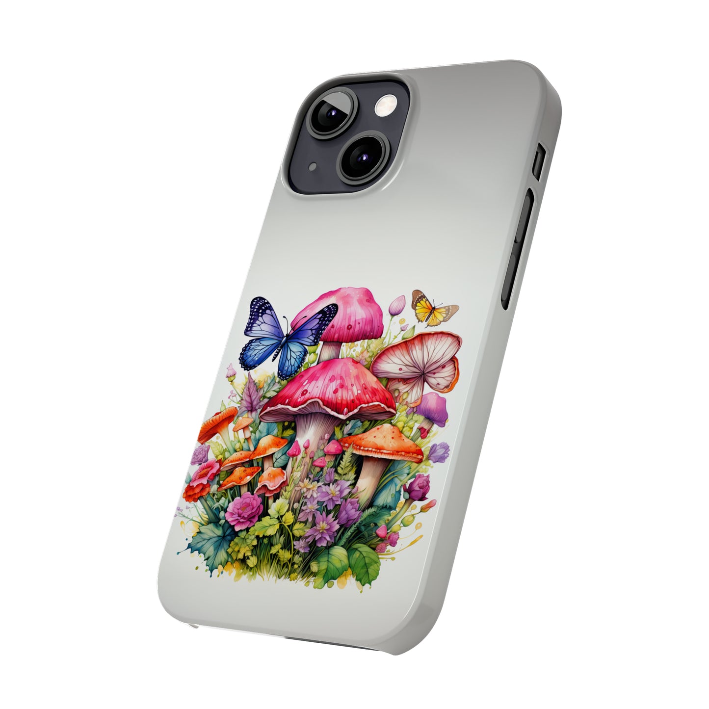 Magical Mushroom Oasis Where Flowers Bloom Amongst Butterflies Iphone 15-12 Slim Phone Case