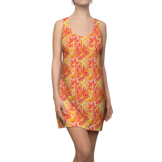 Golden Citrus Blooms: Vibrant Orange and Yellow Watercolor Flowers Women's Racerback Dress XS - 2XL