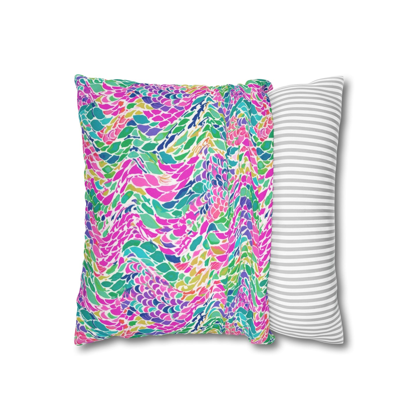 Enchanted Waves: Rainbow Mermaid Dancing in the Sea Spun Polyester Square Pillowcase 4 Sizes