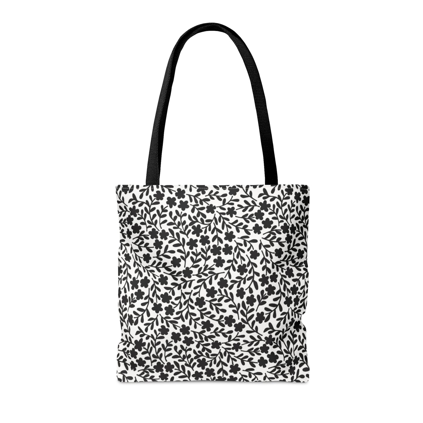 Delicate Simplicity: Tiny Black and White Floral Design - Canvas Tote 3 Sizes