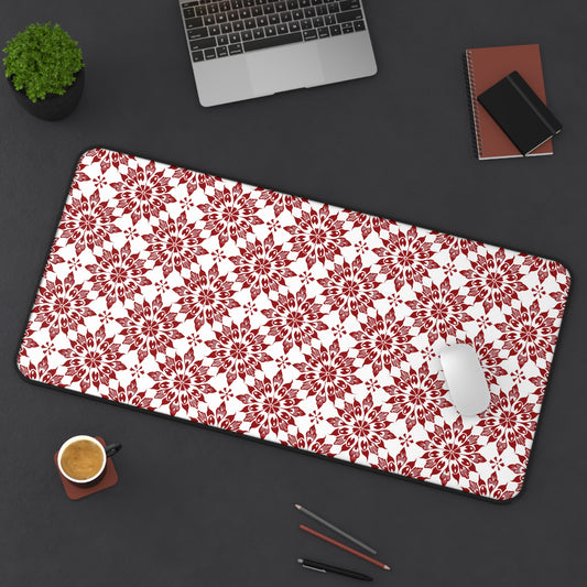 Vintage Radiance Ornate Red and White Floral Burst Pattern Extended Gaming Mouse Pad  Desk Mat  - 3 Sizes