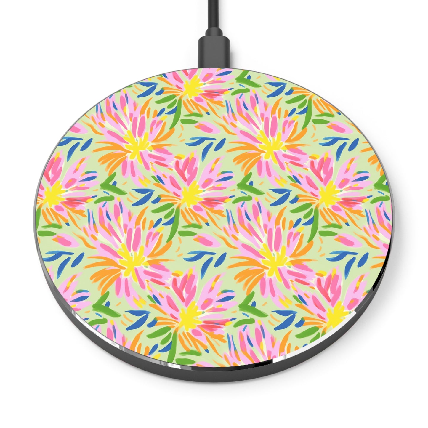 Blossoms in Bloom: Watercolor Pink and Yellow Flower Bursts Design Wireless Cell Phone 10W Charger